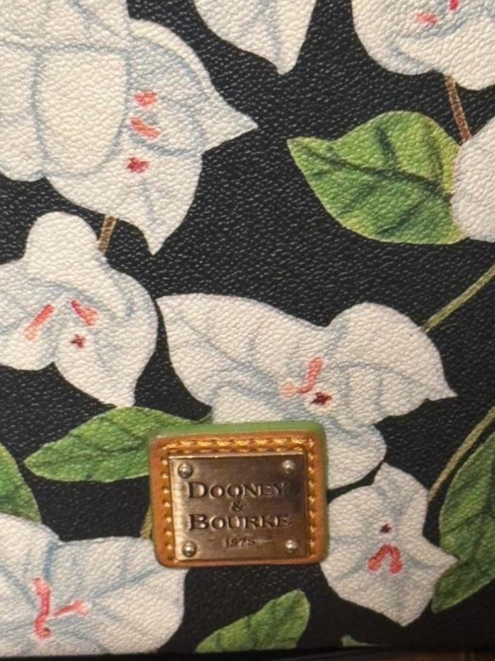 Dooney & Bourke Black Floral Crossbody with White Flowers and Green Leaves - Picture 2 of 4